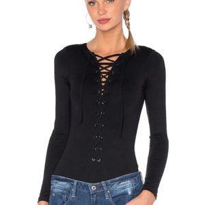 David Lerner Lace‎ up Bodysuit Black Women's Size M